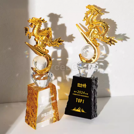 Customization Creative Year of the Dragon Glass Crystal Trophy Corporate Gifts