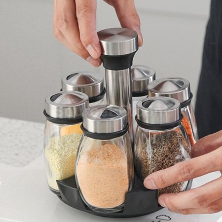 Customization Seven-Piece Kitchen Spice Jar Set With Rotating Base Corporate Gifts