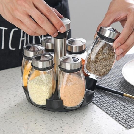 Customization Seven-Piece Kitchen Spice Jar Set With Rotating Base Corporate Gifts