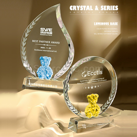 Customization Color-plated Bear Crystal Trophy Corporate Gifts