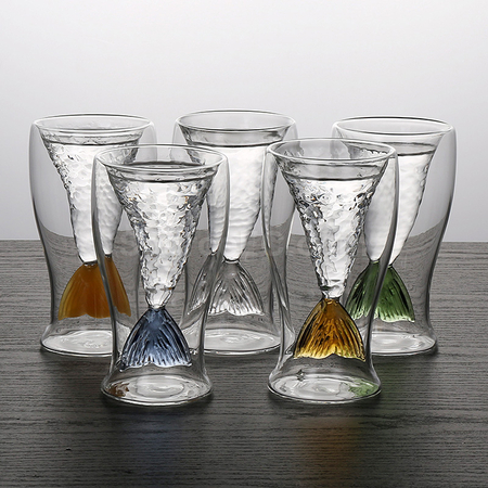 Colorful mermaid double-layer glass cup