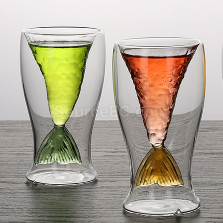 Customization Colorful mermaid double-layer glass cup Corporate Gifts