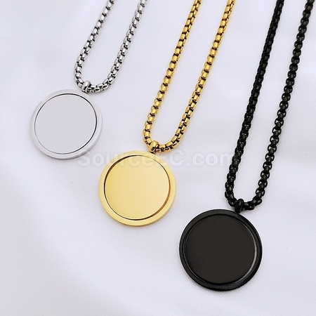 Customization Rotating Round Plate Titanium Steel Necklace Corporate Gifts