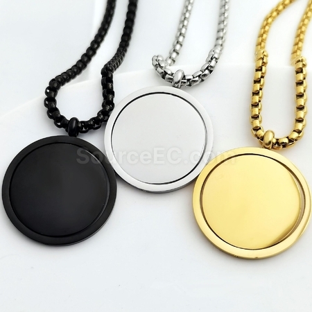 Customization Rotating Round Plate Titanium Steel Necklace Corporate Gifts