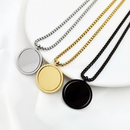 Customization Rotating Round Plate Titanium Steel Necklace Corporate Gifts