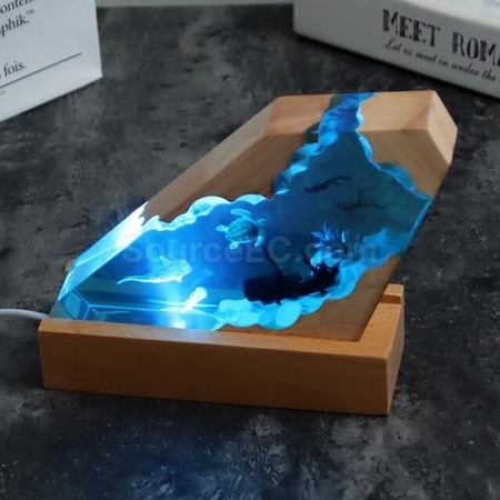 Customization Solid Wood Resin Night Light Art Ornaments Corporate Gifts