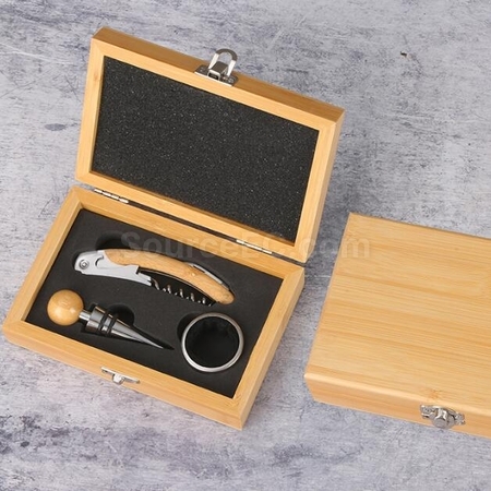 Customization High-Grade Stainless Steel Bottle Opener Set With Bamboo Box Corporate Gifts
