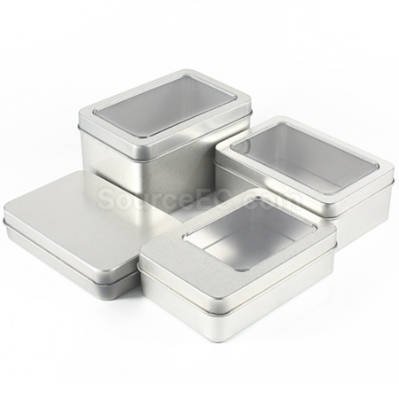 Square tin box with window