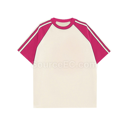 Customization Color - Blocked Three - Stripe Raglan - Sleeve Cotton Short - Sleeve T - Shirt Corporate Gifts