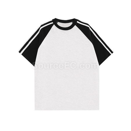 Customization Color - Blocked Three - Stripe Raglan - Sleeve Cotton Short - Sleeve T - Shirt Corporate Gifts