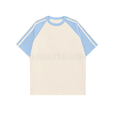 Customization Color - Blocked Three - Stripe Raglan - Sleeve Cotton Short - Sleeve T - Shirt Corporate Gifts