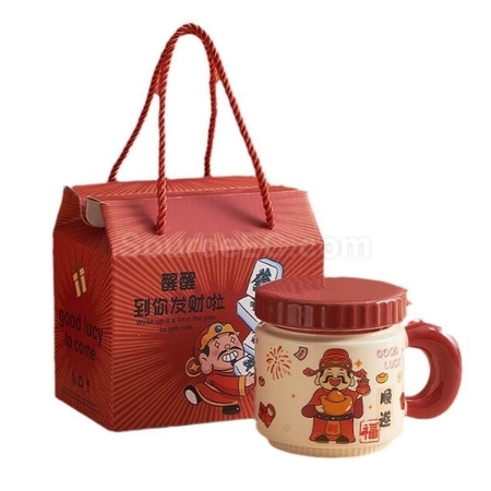 Customization Cartoon God Of Wealth Cup Ceramic Mug Corporate Gifts