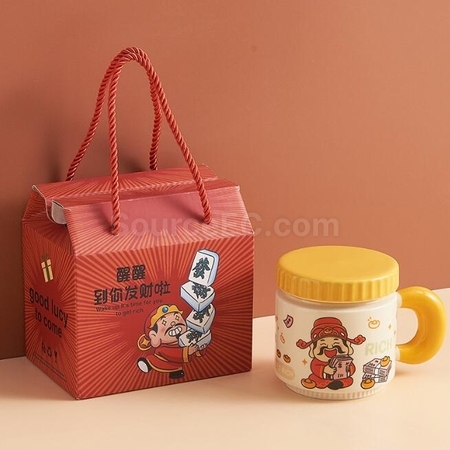 Customization Cartoon God Of Wealth Cup Ceramic Mug Corporate Gifts