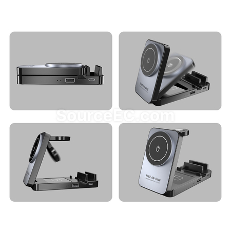 Customization Magnetic Wireless 5-in-1 Multifunctional Folding Phone Holder Corporate Gifts