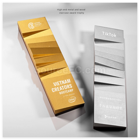 Customization Step by Step Rising Trapezoidal Metal Trophy Corporate Gifts