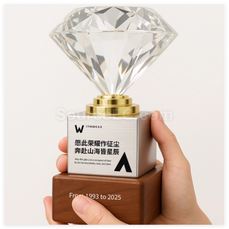 Customization Diamond Crystal Solid Wood Trophy Corporate Gifts