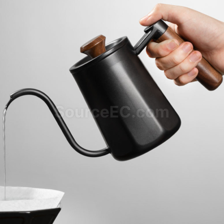 Customization 304 Stainless Steel Long Spout Narrow Mouth Wooden Handle Anti-scalding Pour-Over Kettle Corporate Gifts