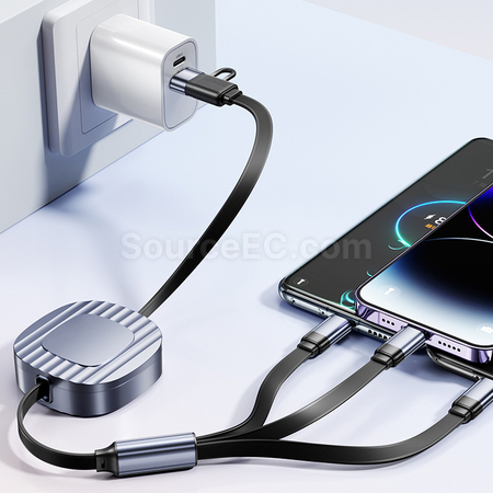 Customization 140W 2-in-1-to-3 Retractable Fast Charging Data Cable Corporate Gifts