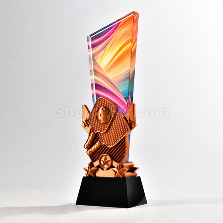 Customization Pickleball Themed Color Printed Crystal Trophy Corporate Gifts